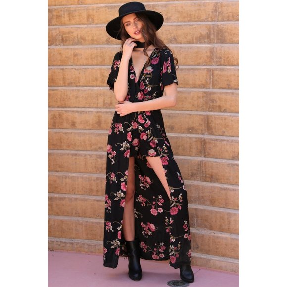 Angie Pink Floral Maxi Romper - Picture 6 of 7